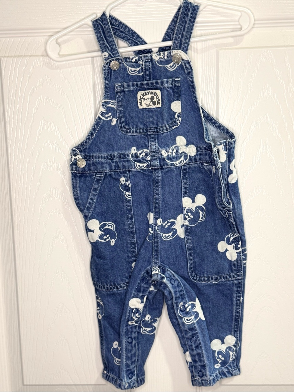 H&M Blue Denim Mickey Print Overalls